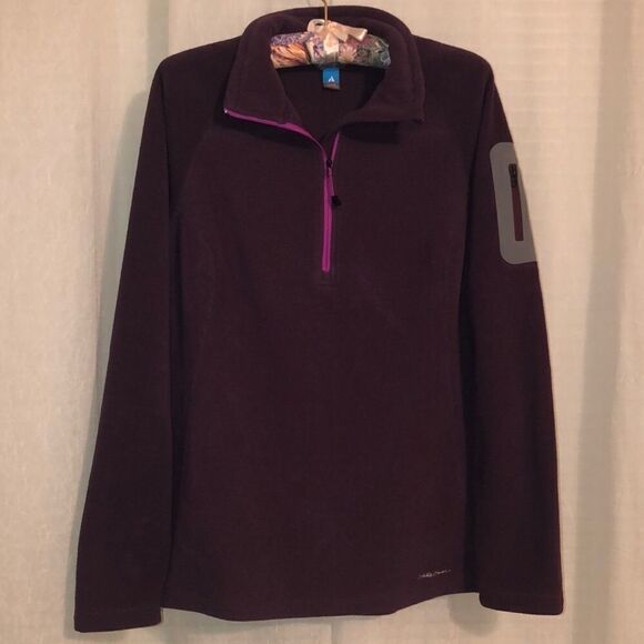 Eddie Bauer L Purple Gray Polartec Quarter Zip Fleece Sweatshirt - Picture 1 of 9